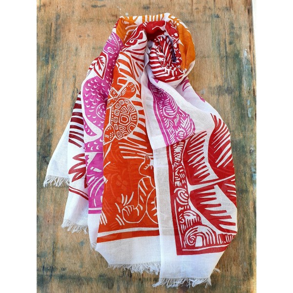 Inoui Editions lino ir medvilnės skara JUNGLE RED